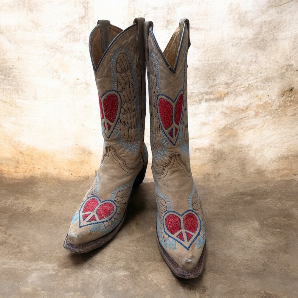 🪽❤️🪽Corral Antique Saddle Blue Jean Wing And Heart Leather Boots